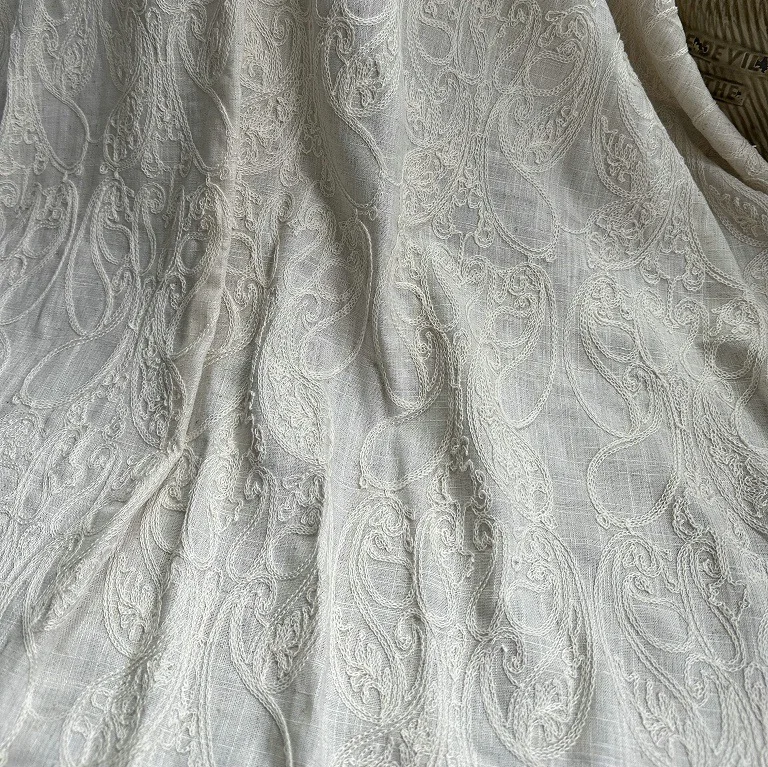 Embroidery Chain Stitch - Saf keten bazlı kumaş, pamuk ipliği