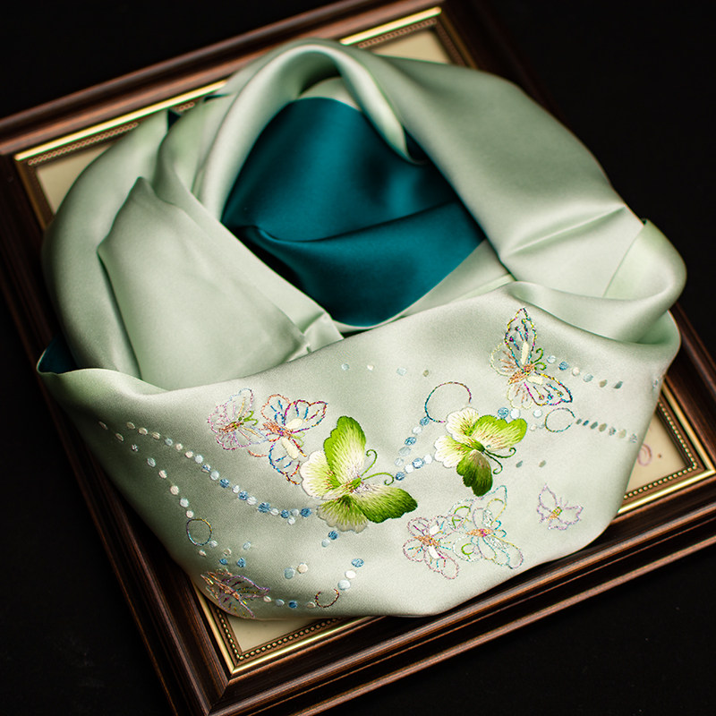 Embroidery Gift - Saf İpek Suzhou Nakışlı Eşarp, Dut