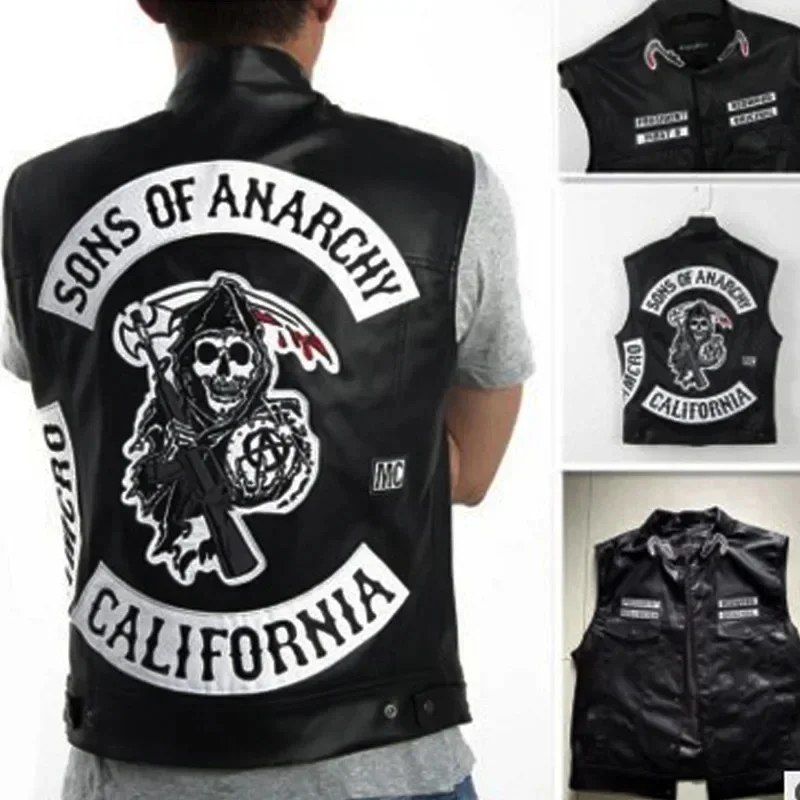 Embroidery Garments - ABC123Leather Erkekler Motosiklet Cosplay Kostüm Kolsuz