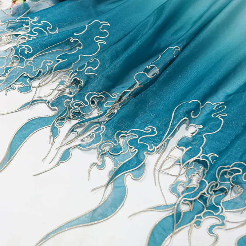 Embroidery Fabric - Çin Tarzı Nakış Lotus Yaprağı Degrade