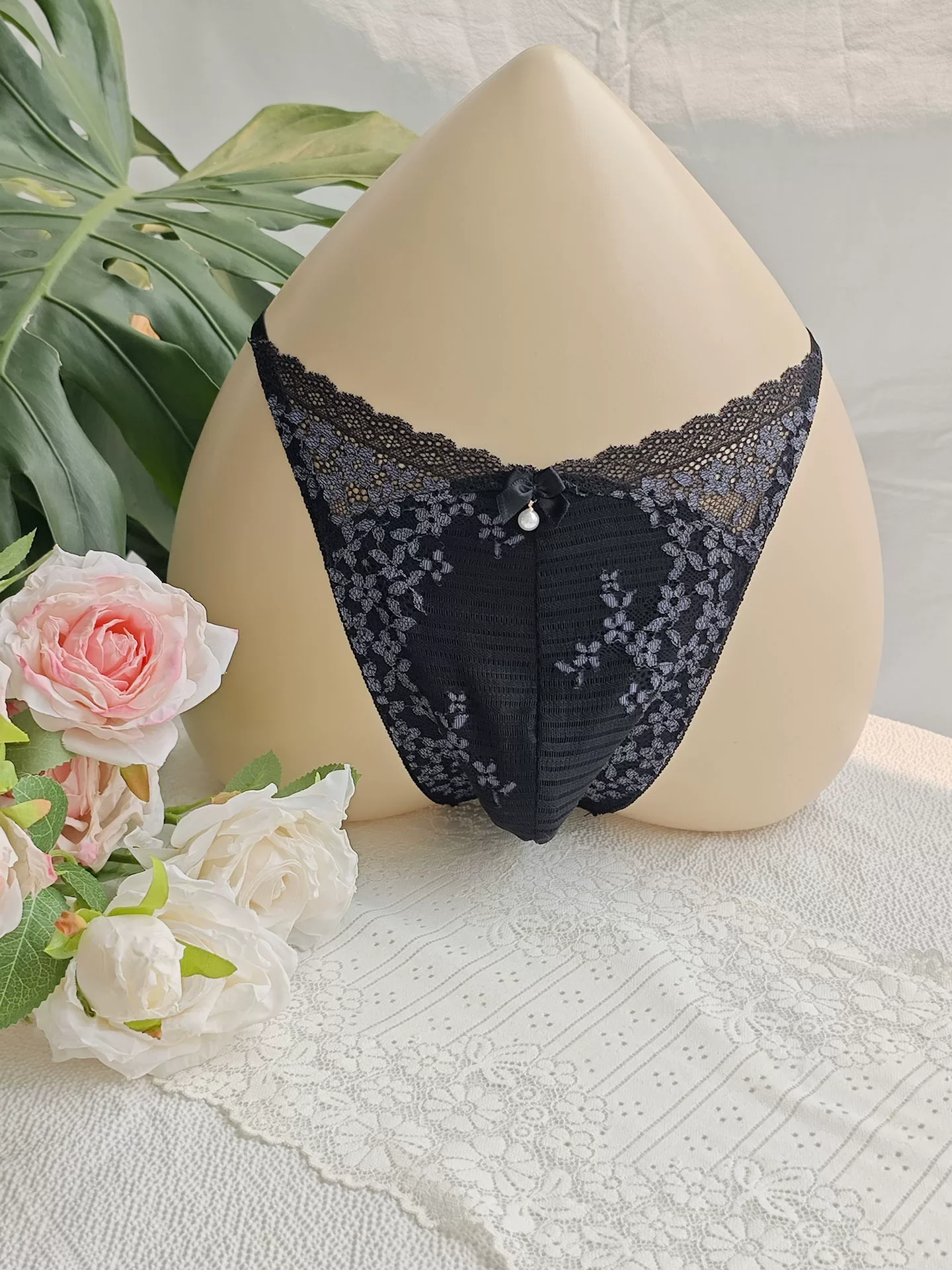 Embroidery Gift - Siyah Dantel Erkek T-İç Çamaşırı Nakış
