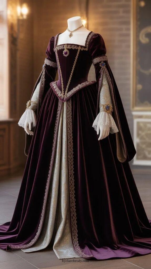 Embroidery Garments - Vintage Düşes Mor Balo Elbisesi Masquerade